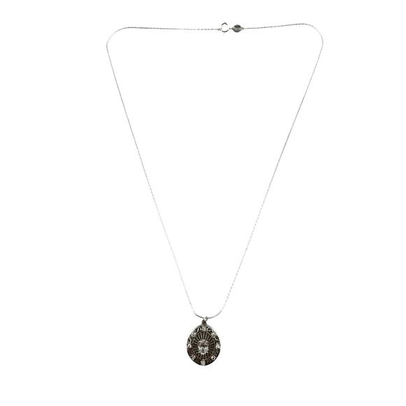 925 Sterling Silver Cubic Zirconia Art Deco Style Ornate Pendant 18" Necklace - Picture 4 of 10